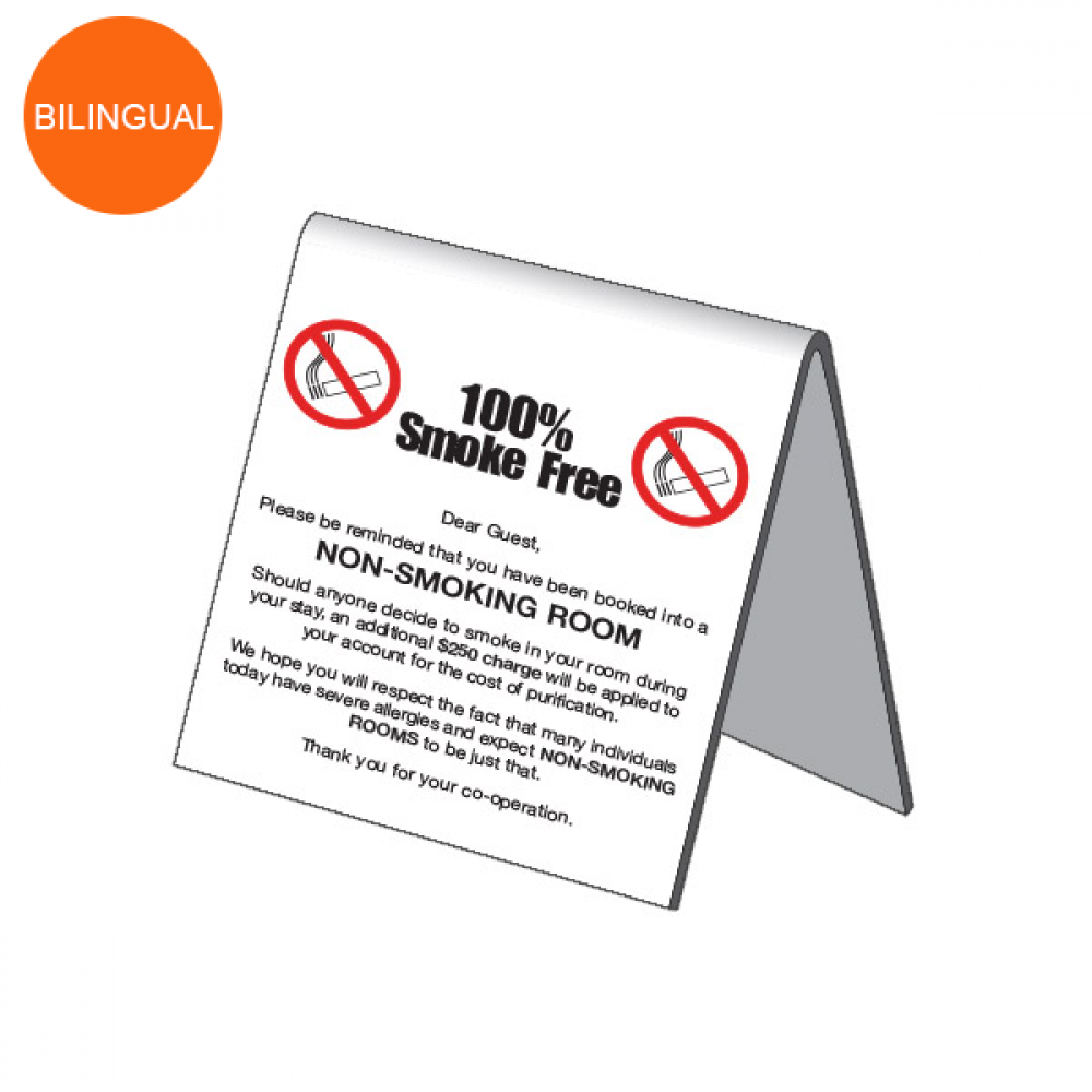 Non Smoking Room Bilingual Tabletop Sign Heavy Duty Plastic