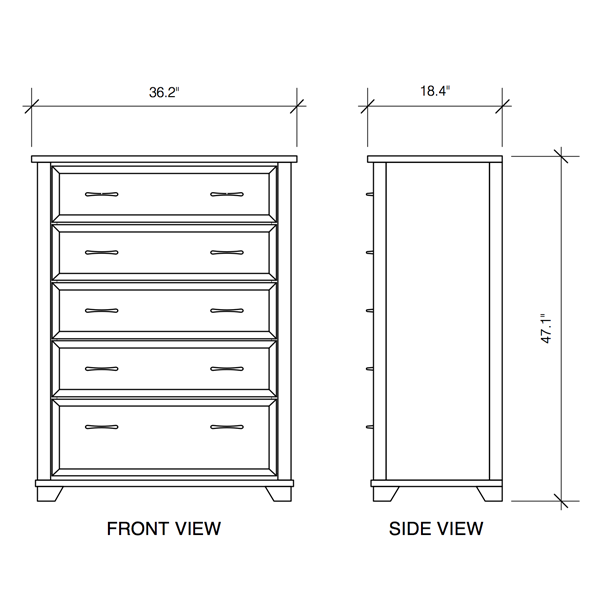 5 Drawer Dresser Jupiter Furniture Collection Solid Wood Oak